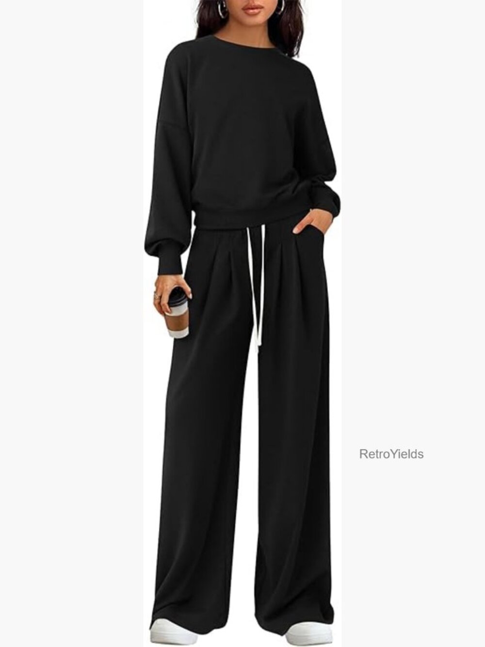 Long Sleeve Sweatshirt Wide Leg Pants Lounge Set
